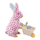 Wheelbarrow Bunny Figurine in hand-painted Raspberry porcelain by Herend of Hungary