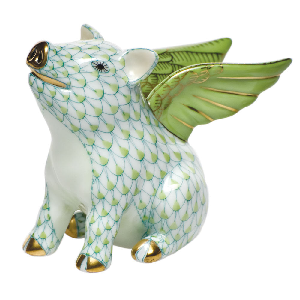 When Pigs Fly Figurine in hand-painted Key Lime porcelain by Herend of Hungary