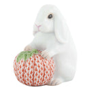 Hand-painted Herend White Autumn Bunny Figurine in fine porcelain, 3.5in L X 2in W X 3.5in H, on a white background