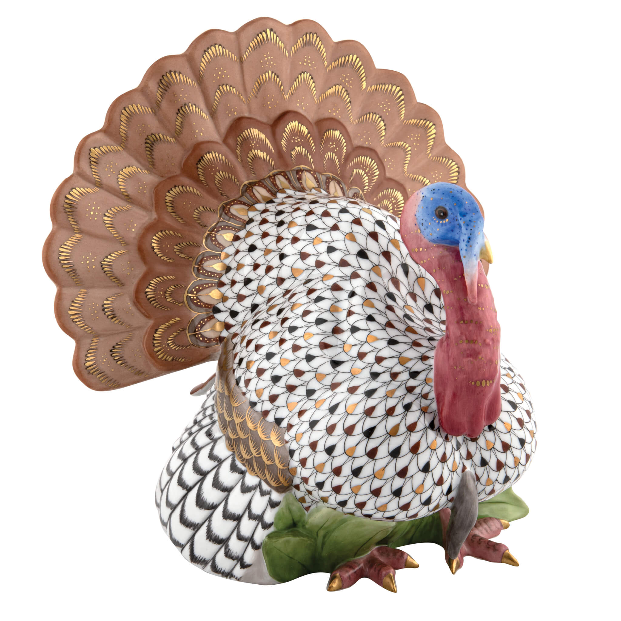 Herend Wild Turkey in Multicolor - Hand-painted Hungarian porcelain figurine by Herend. Paris Tableware.