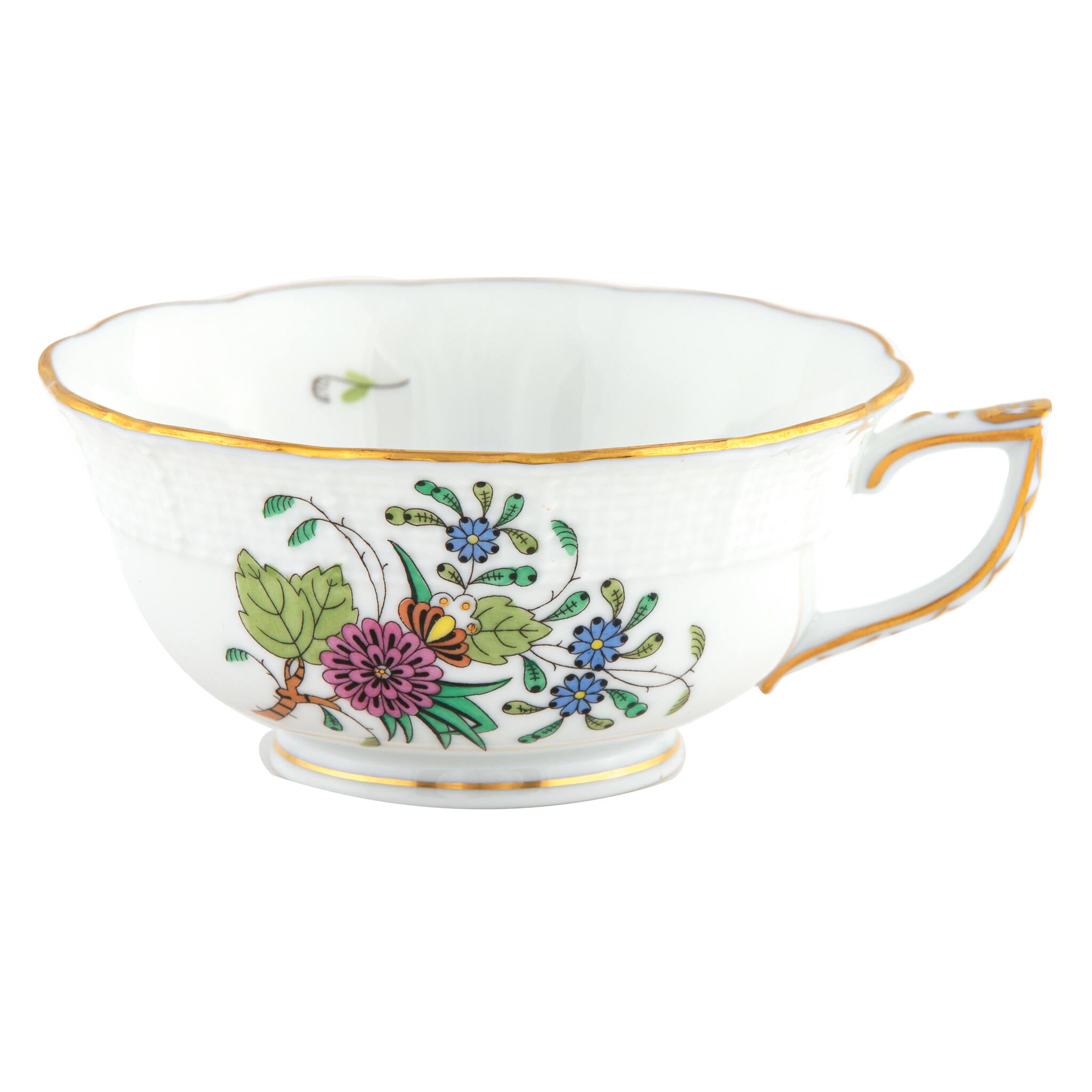 Hand-painted Herend Windsor Garden Tea Cup Cup & Saucer Set in fine porcelain, on a white background
