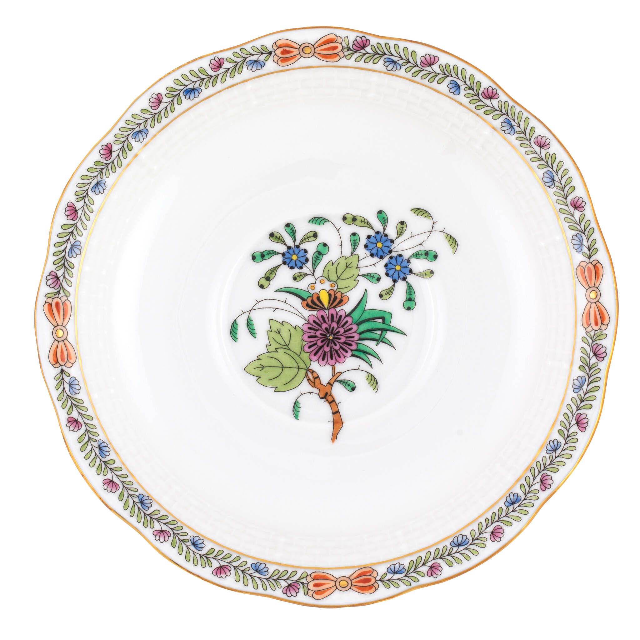 Hand-painted Herend Windsor Garden Tea Saucer Cup & Saucer Set in fine porcelain, 6in D, on a white background