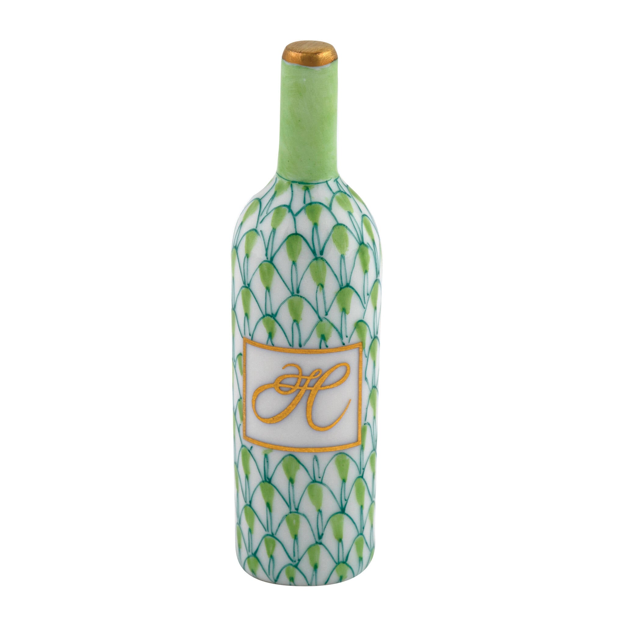 Wine Bottle Figurine in hand-painted Key Lime porcelain by Herend of Hungary
