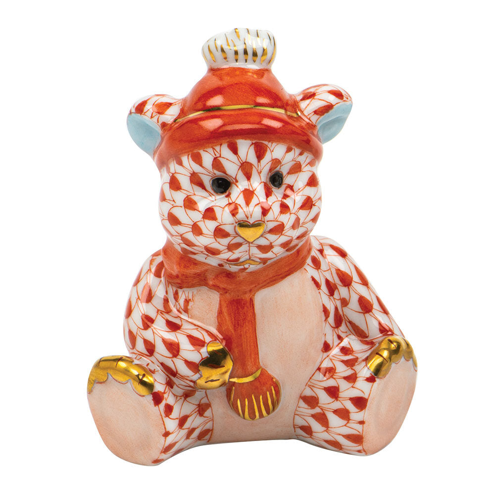 Herend Winter Bear Figurine porcelain figurine painted in the Rust fishnet pattern