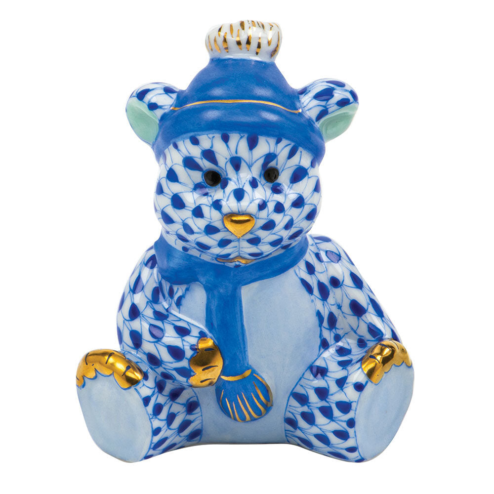 Winter Bear Figurine in hand-painted Sapphire porcelain by Herend of Hungary