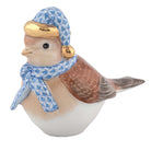 Hand-painted Herend Winter Bird Figurine in Blue fishnet porcelain on a white background