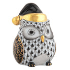 Black fishnet Winter Owl Figurine figurine, hand-painted Herend porcelain with 24k gold accents