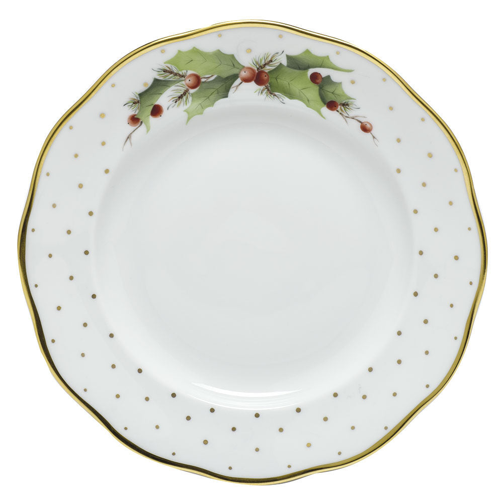 Hand-painted Herend Winter Shimmer Dessert Plate in fine porcelain, 8.25in D, on a white background