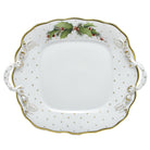 Hand-painted Herend Winter Shimmer Square Cake Plate with Handles in fine porcelain, 9.5in SQ, on a white background