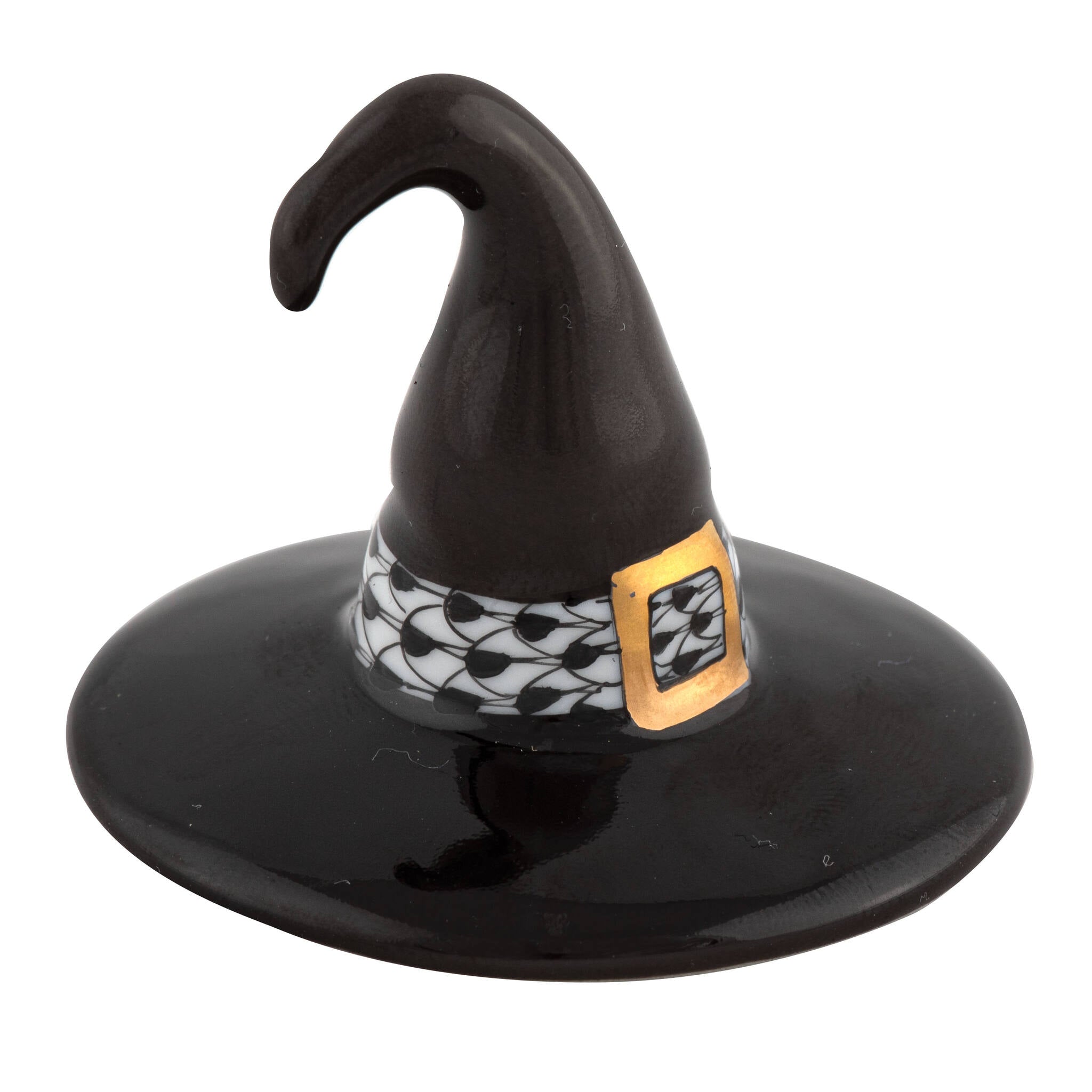 Black fishnet Witch Hat Figurine figurine, hand-painted Herend porcelain with 24k gold accents
