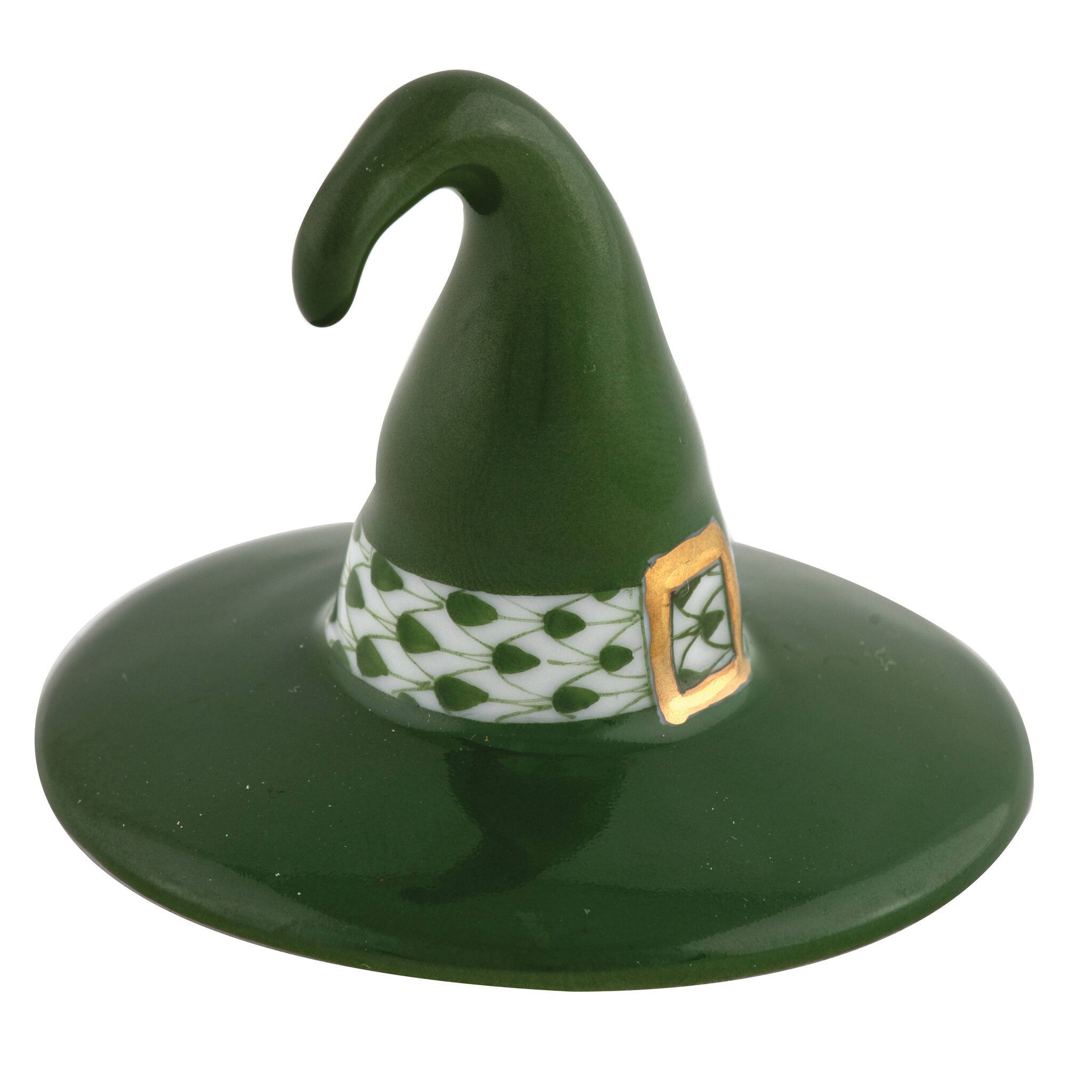 Green fishnet Witch Hat Figurine figurine, hand-painted Herend porcelain with 24k gold accents
