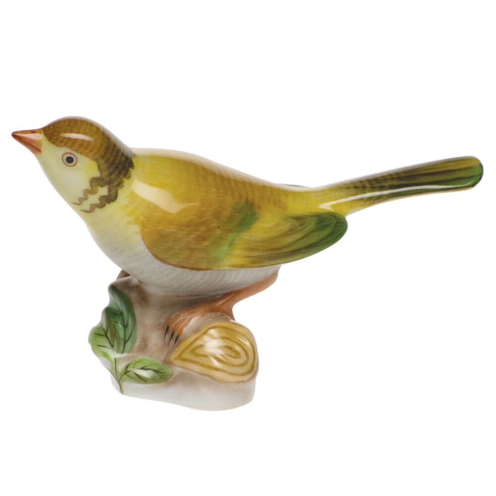 Hand-painted Herend Yellow Finch Figurine in fine porcelain, 3in H, on a white background