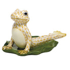 Butterscotch fishnet Yoga Frog in Cobra Pose Figurine figurine, hand-painted Herend porcelain with 24k gold accents