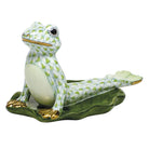 Hand-painted Herend Yoga Frog in Cobra Pose Figurine in Key Lime fishnet porcelain on a white background
