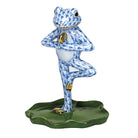 Herend Yoga Frog in Tree Pose Figurine porcelain figurine painted in the Blue fishnet pattern