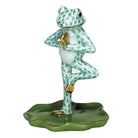 Green fishnet Yoga Frog in Tree Pose Figurine figurine, hand-painted Herend porcelain with 24k gold accents