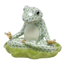 Key Lime fishnet Yoga Frog Figurine figurine, hand-painted Herend porcelain with 24k gold accents