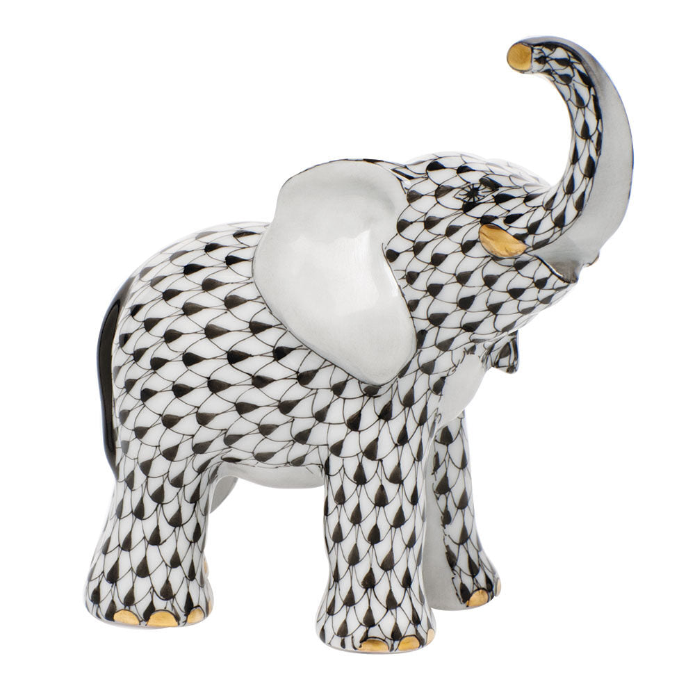 Young Elephant Figurine in hand-painted Black porcelain by Herend of Hungary