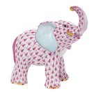 Hand-painted Herend Young Elephant Figurine in Raspberry fishnet porcelain on a white background