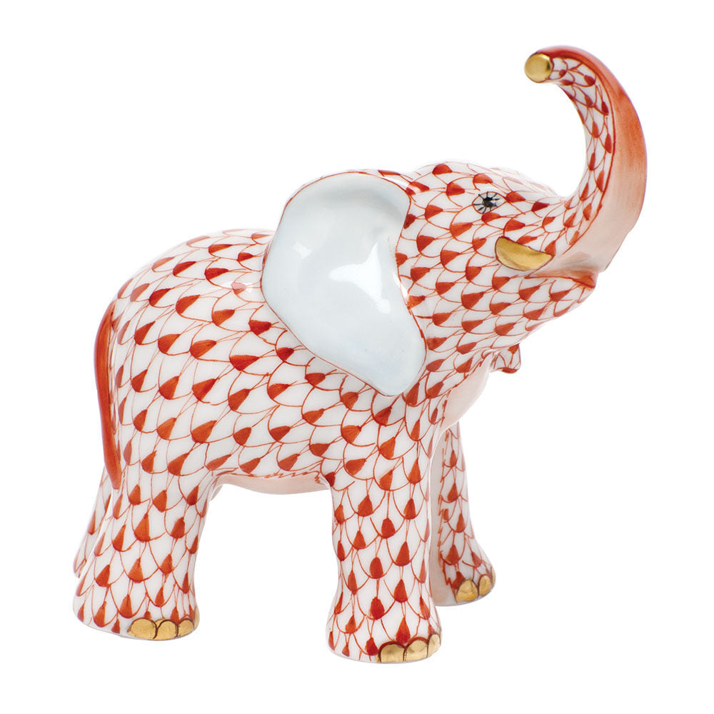 Young Elephant Figurine in hand-painted Rust porcelain by Herend of Hungary