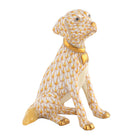 Herend Young Golden figurine in Butterscotch with warm butterscotch yellow fishnet pattern with gold accents on a white background