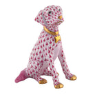 Herend Young Golden figurine in Raspberry with raspberry pink fishnet pattern with gold accents on a white background