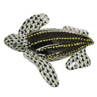 Hand-painted Herend Young Leatherback Turtle Figurine in Black fishnet porcelain on a white background