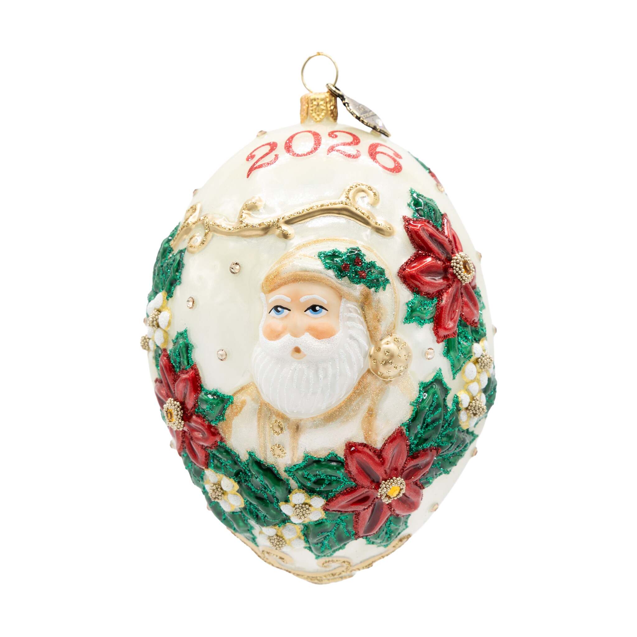 Jay Strongwater 2026 Poinsettia Dated Santa Ornament