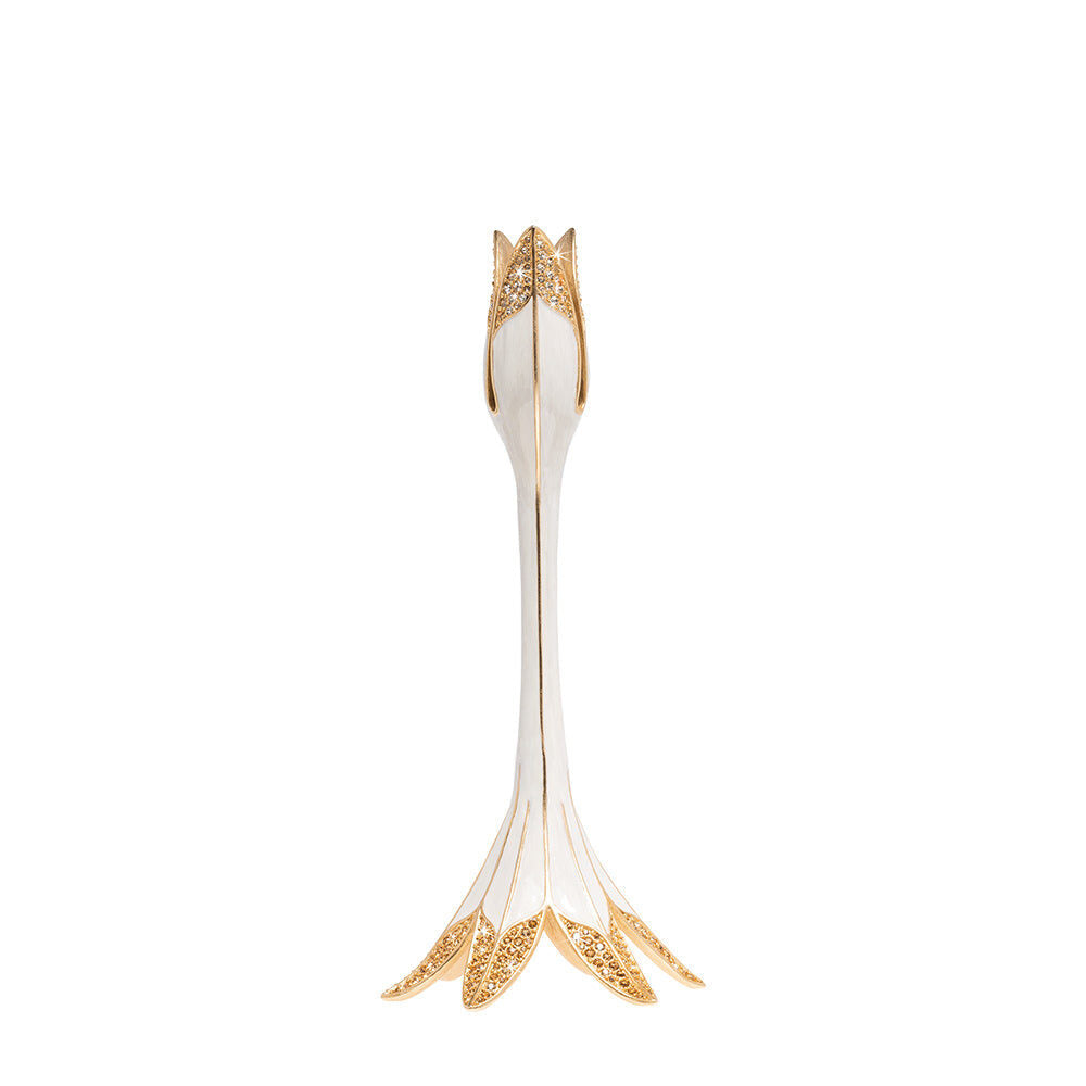 Jay Strongwater Abraham Tulip Medium White Candlestick Holder