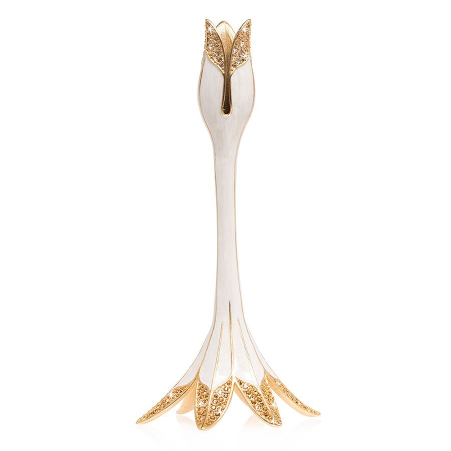 Jay Strongwater Abraham Tulip Medium White Candlestick Holder, alternate view