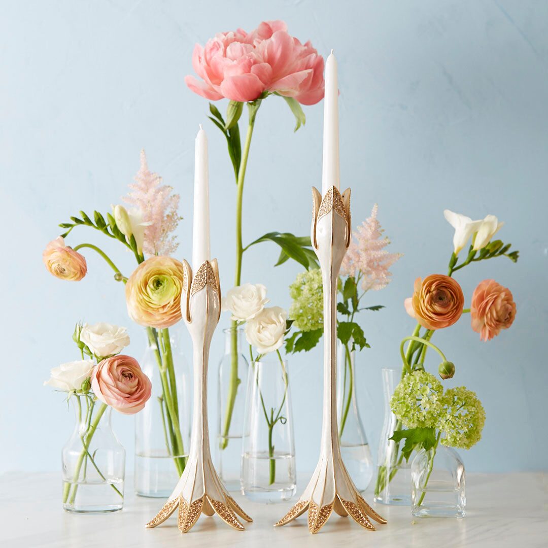Jay Strongwater Abraham Tulip Medium White Candlestick Holder, alternate view