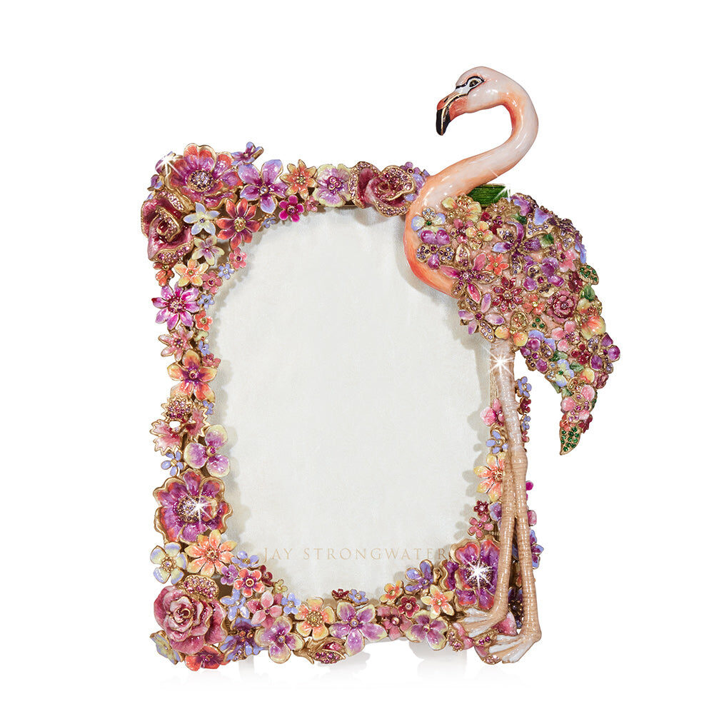 Jay Strongwater Agnes 5” X 7” Floral Flamingo Frame