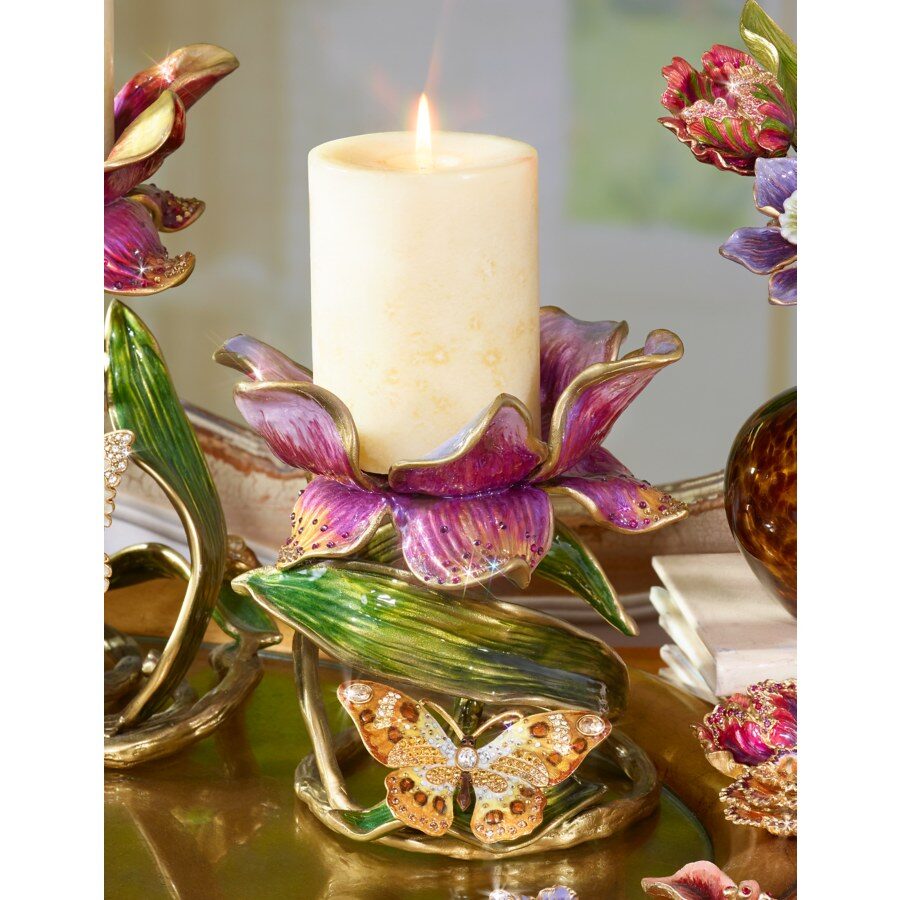 Jay Strongwater Aimee Floral 7" Pillar Candle Holder Brocade Candleholder, alternate view