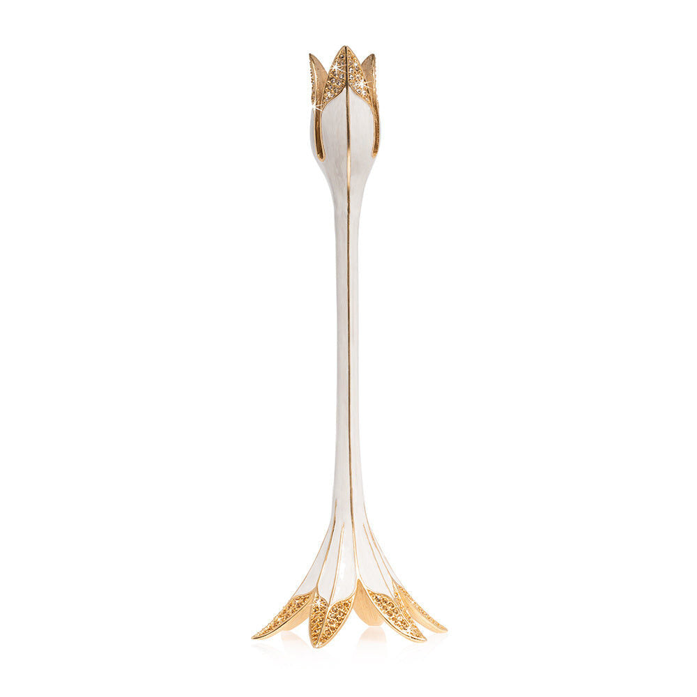 Jay Strongwater Ambrosius Tulip Tall White Candlestick Holder