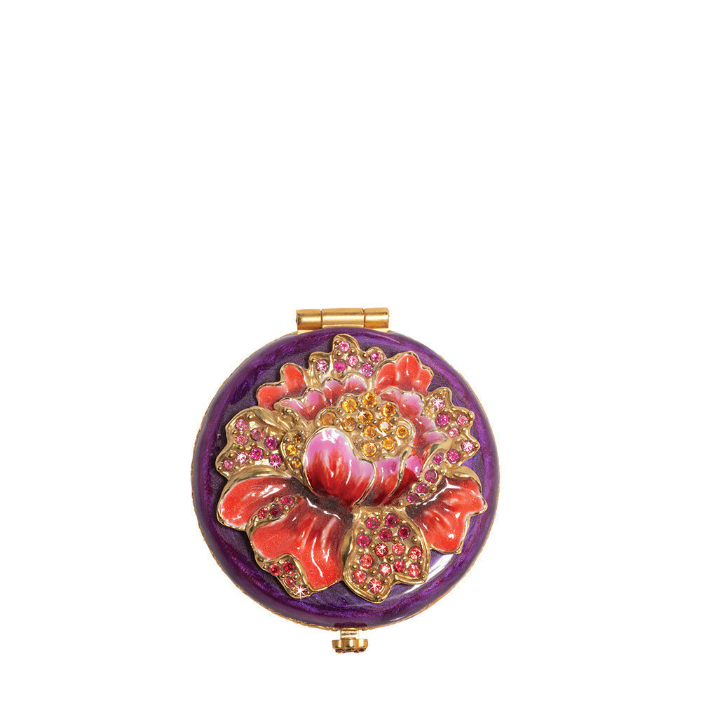 Jay Strongwater Angela Floral Round Compact Handheld Mirror