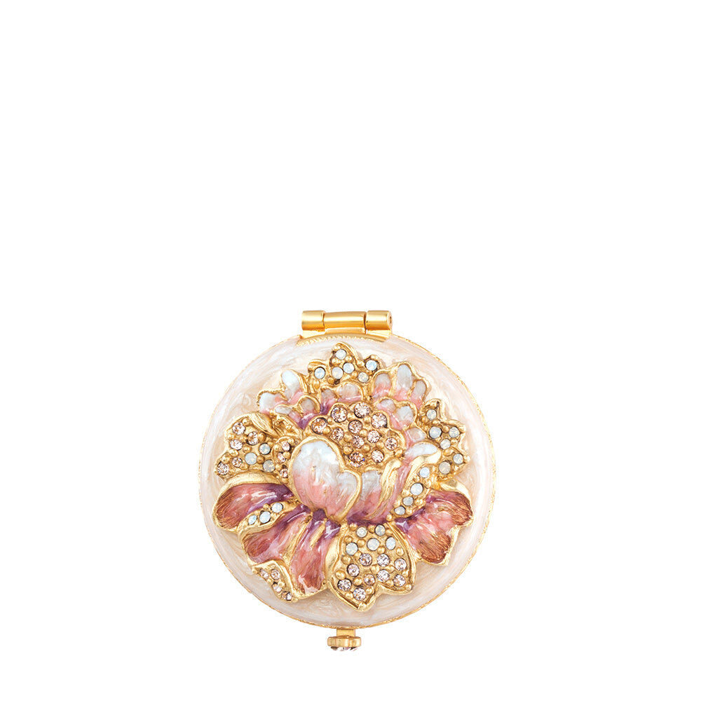 Jay Strongwater Angela Round Floral Compact Handheld Mirror