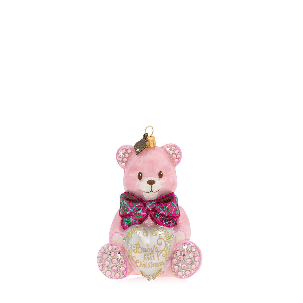 Jay Strongwater Baby's First Christmas Teddy Glass Ornament