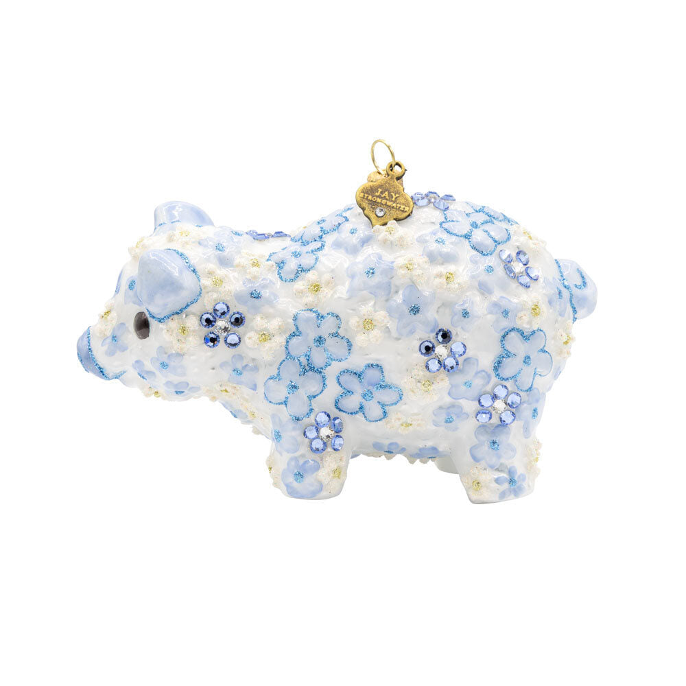 Jay Strongwater Blue Floral Piggy Ornament