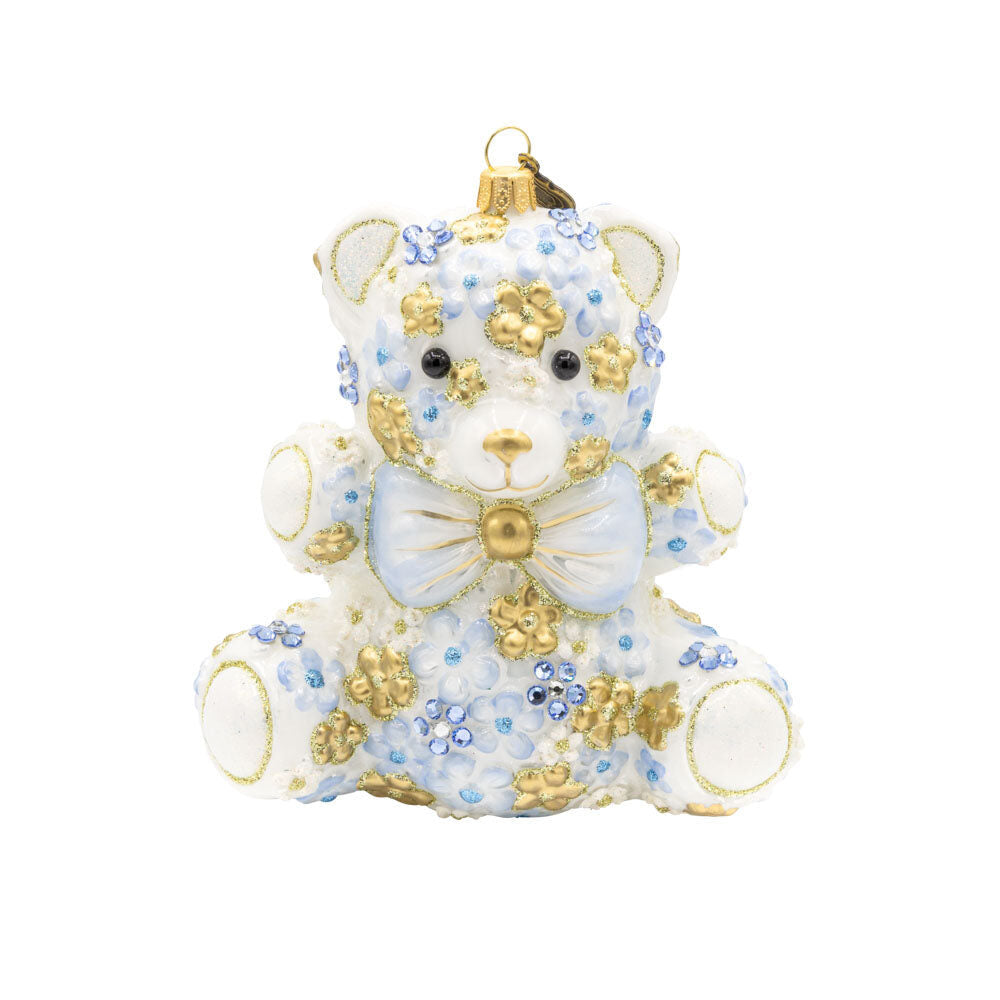 Jay Strongwater Blue Floral Teddy Ornament