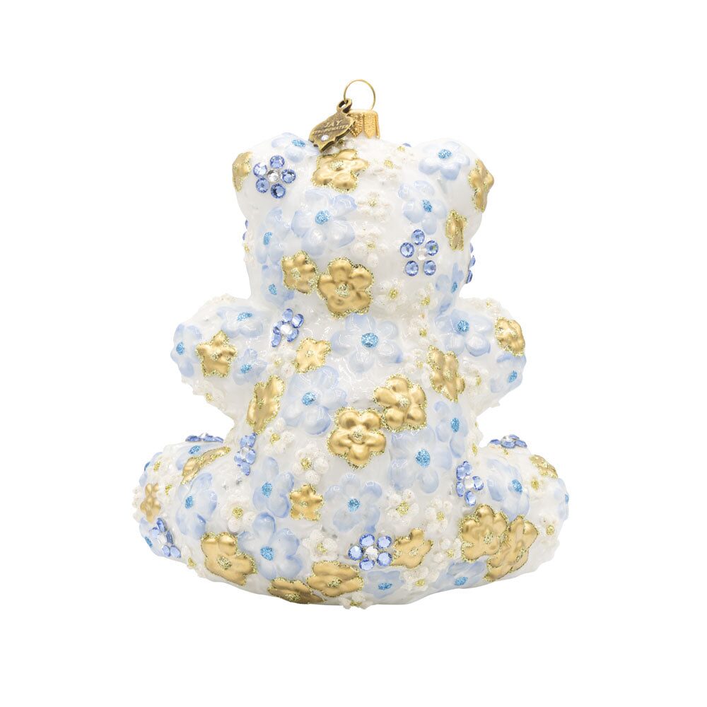 Jay Strongwater Blue Floral Teddy Ornament, alternate view