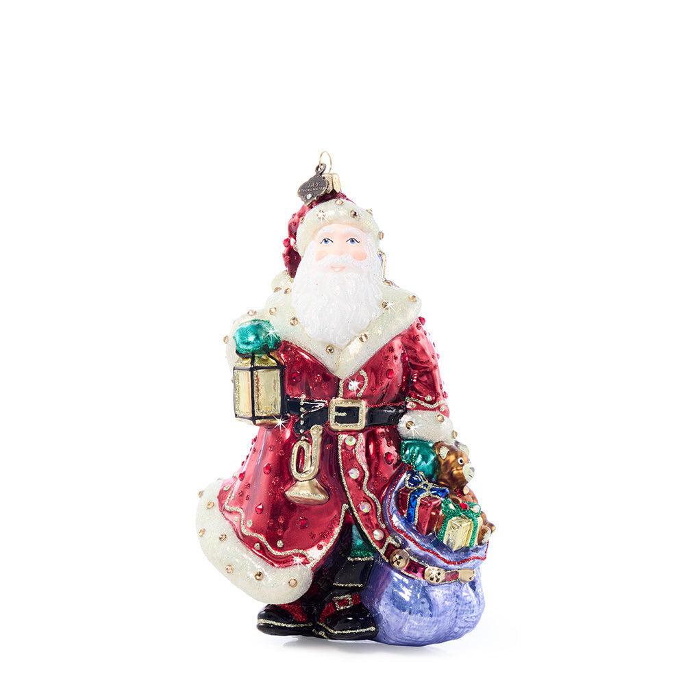 Jay Strongwater Bountiful Santa Glass Ornament