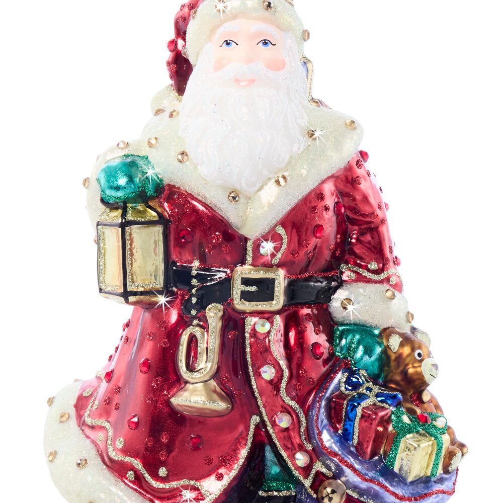Jay Strongwater Bountiful Santa Glass Ornament, detail view