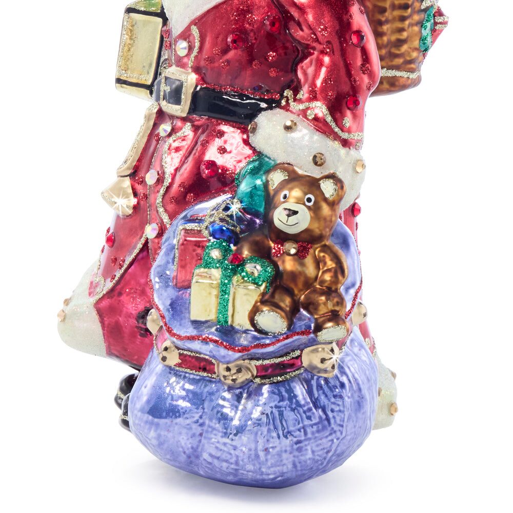 Jay Strongwater Bountiful Santa Glass Ornament, detail view