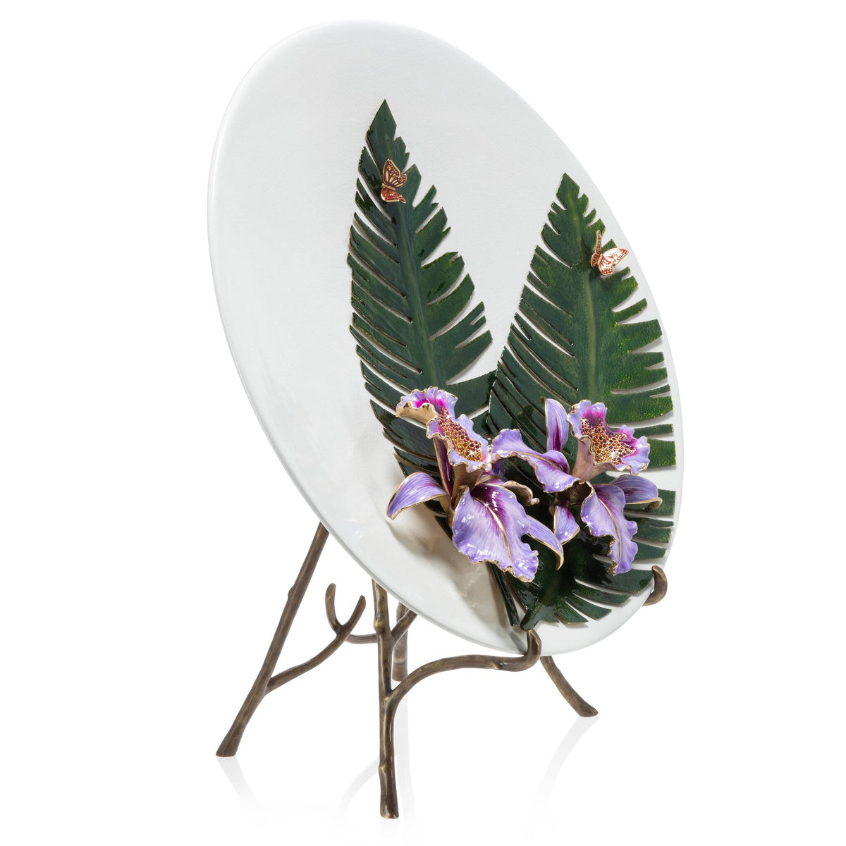 Jay Strongwater Catalina Orchid and Banana Leaf Platter with Stand, alternate view