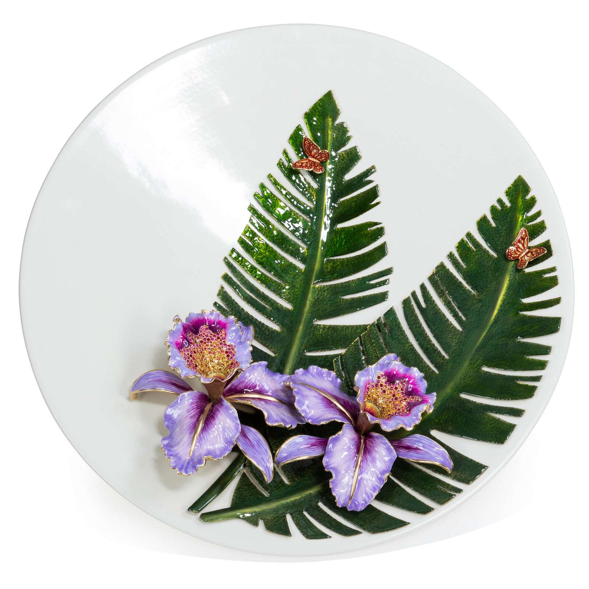Jay Strongwater Catalina Orchid and Banana Leaf Platter with Stand, alternate view