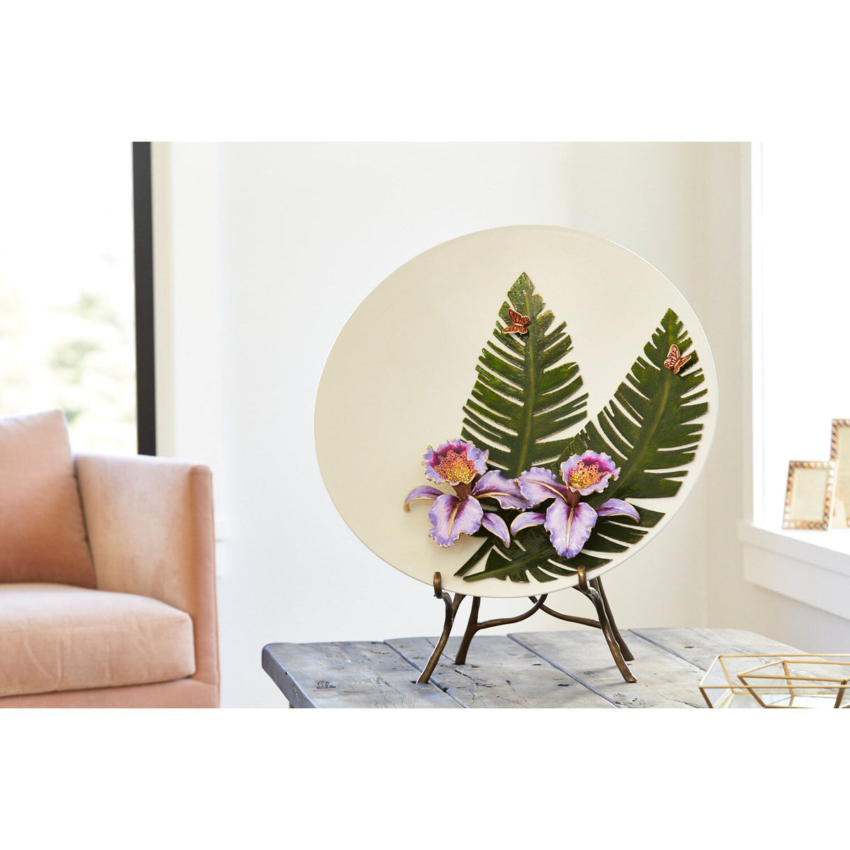 Jay Strongwater Catalina Orchid and Banana Leaf Platter with Stand, alternate view
