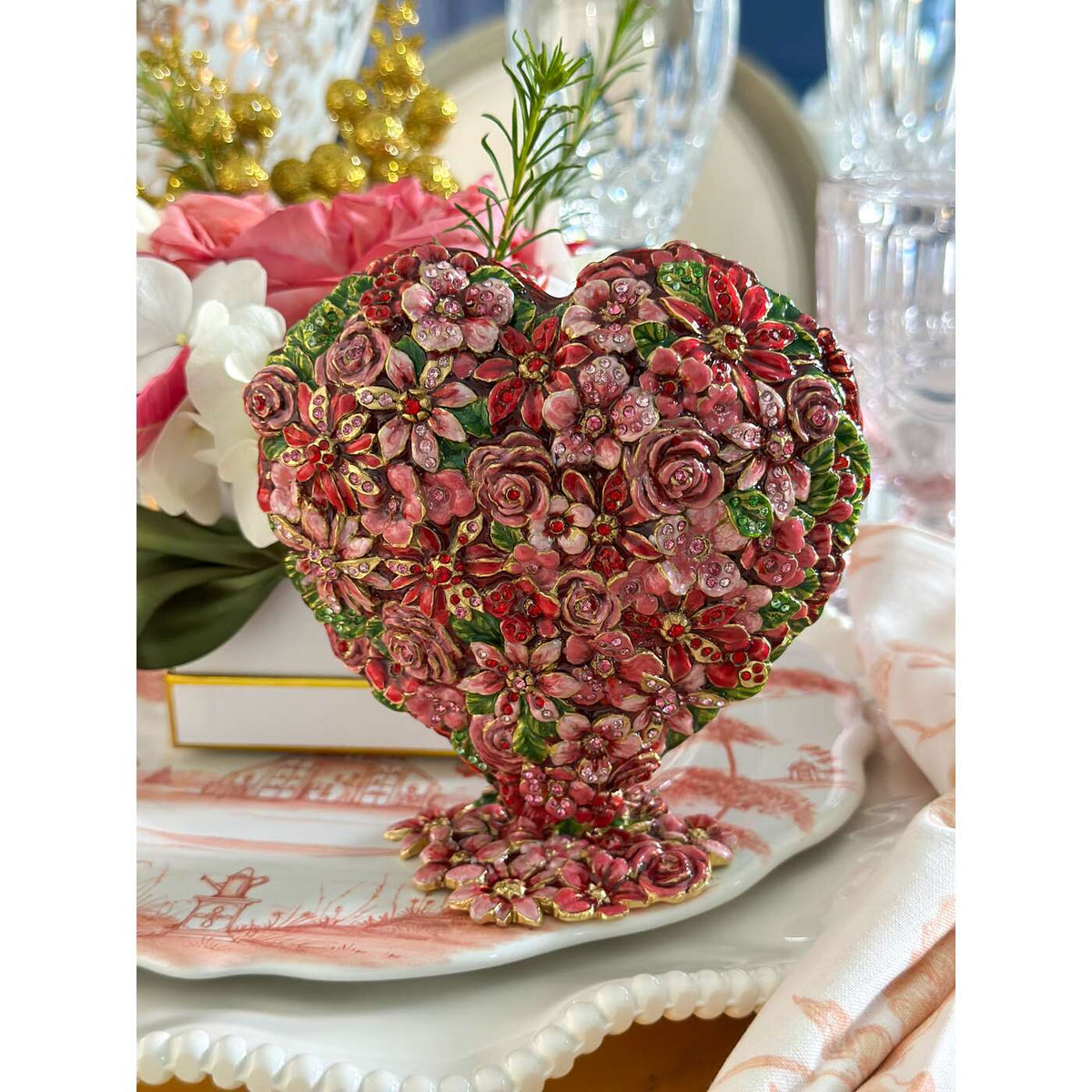 Jay Strongwater Chloe Floral Heart Figurine, lifestyle view