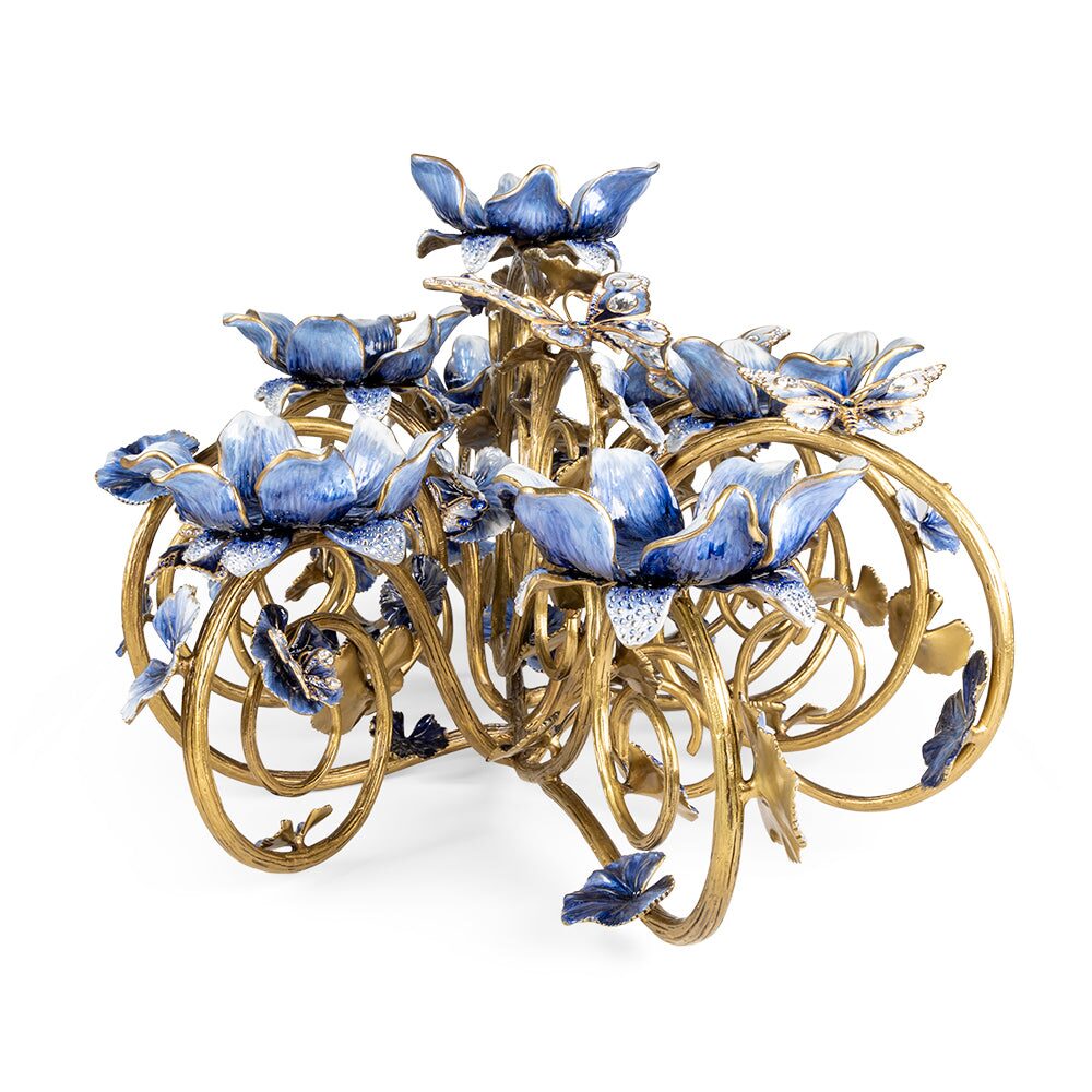 Jay Strongwater Claudine Floral and Butterfly Candelabra Delft Garden, alternate view