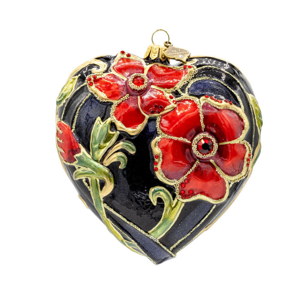 Jay Strongwater Dark Night Floral Heart Ornament