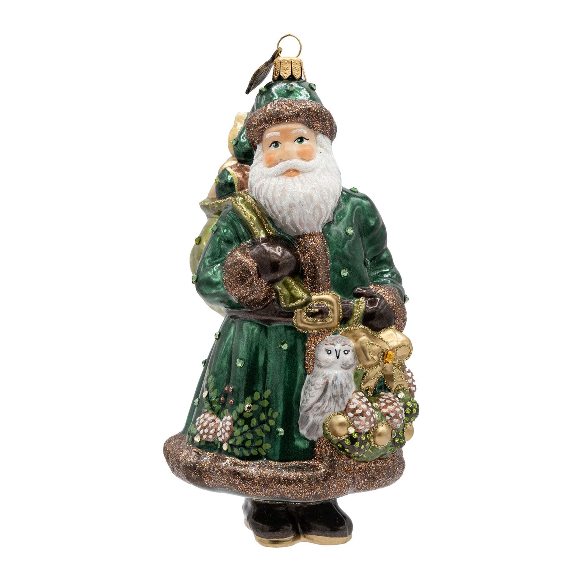 Jay Strongwater Emerald Woodland Santa Ornament